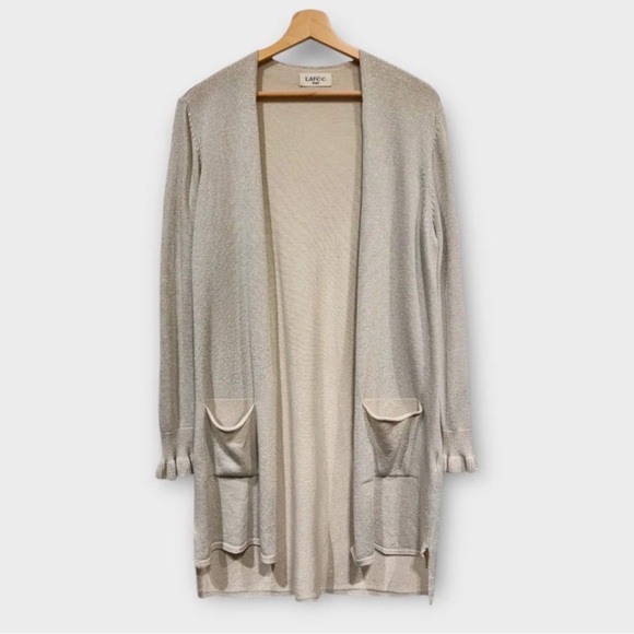 Lafee Paris Sweaters - Made In Italy- Beige/ Cream  Open Front Cardigan with pockets!